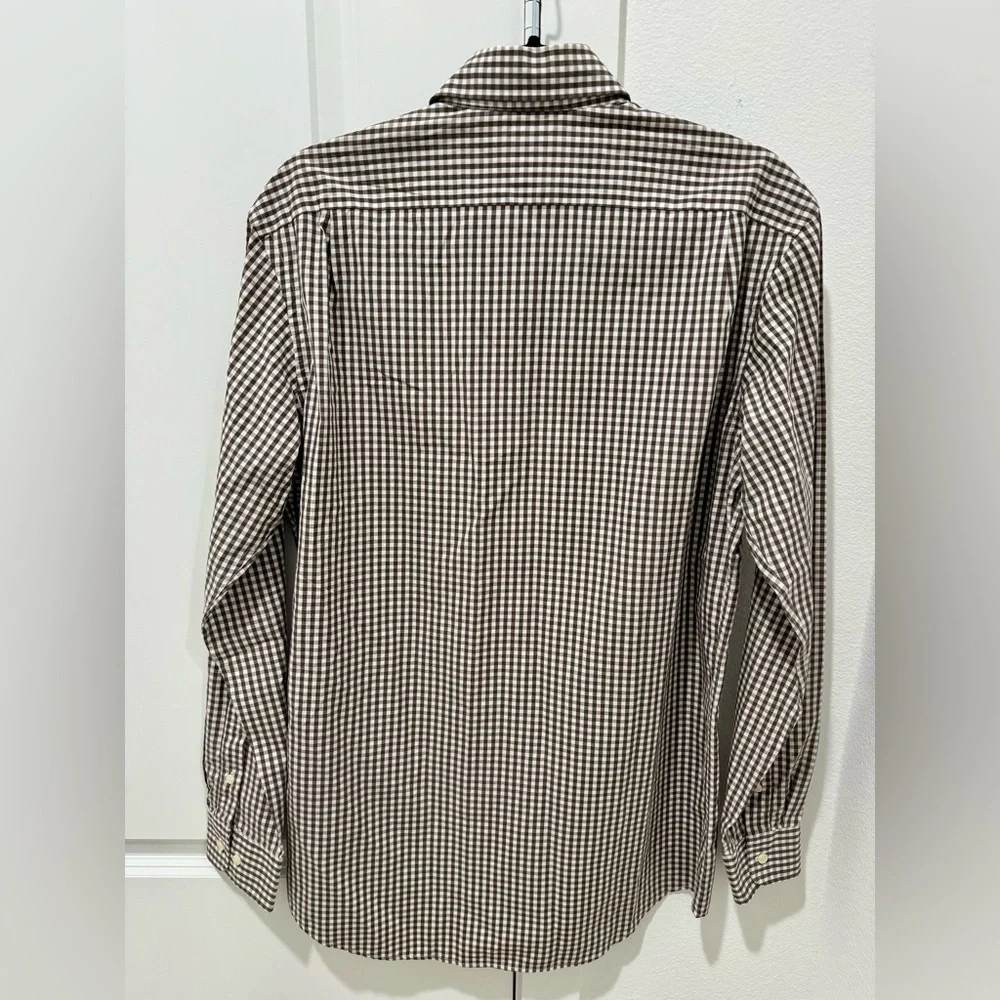 Lacoste Men's NWT Gingham 100% Cotton Button-Down Shirt in Brown and White - Picture 4 of 6